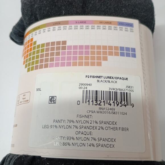 Size 2XL XXL 2 Pair Joyspun Fashion Tights Black Fishnet Lurex Black Opaque - Picture 4 of 4